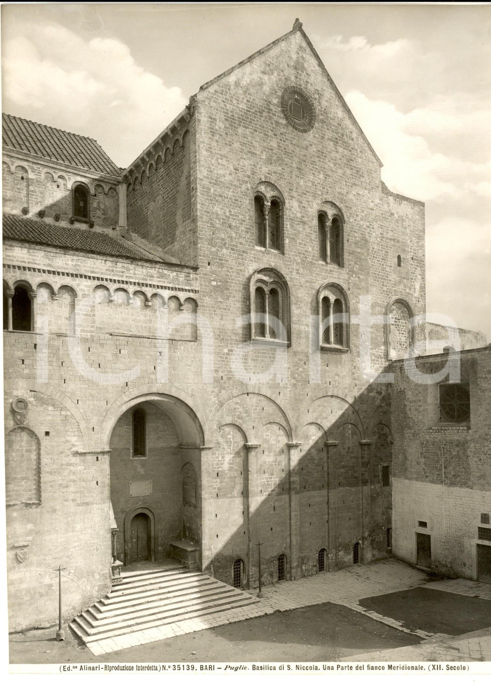 Fotografia d epoca originale 1930 ca BARI Basilica di SAN NICOLA  Fianco meridionaleFoto ALINARI 25x19 cm 1