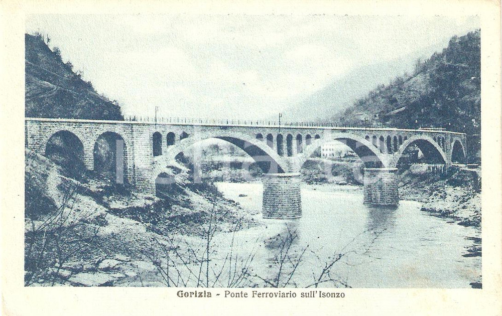 Cartolina originale da collezione 1930 ca GORIZIA Ponte ferroviario sull ISONZO Panorama Cartolina FP NV 1