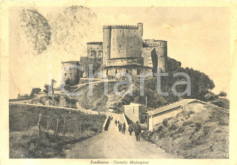 Cartolina originale da collezione 1951 FOSDINOVO MS Processione al CASTELLO DEI MALASPINA Cartolina animata FG 1