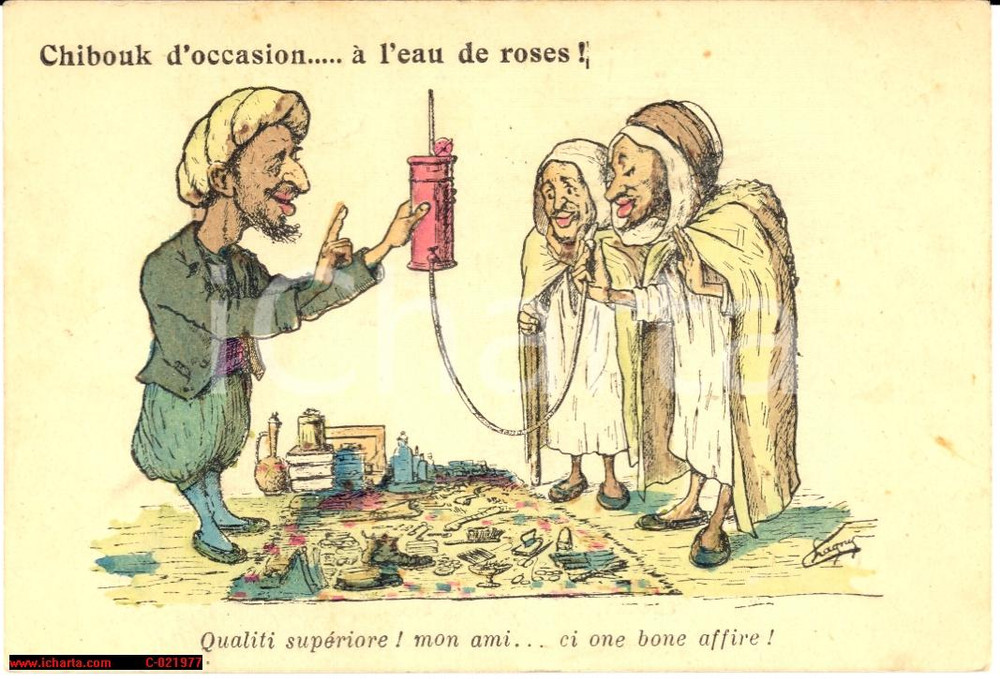 Cartolina originale da collezione 1920 ALGERIA FRANCESE Satira clistere chibouk FP 1