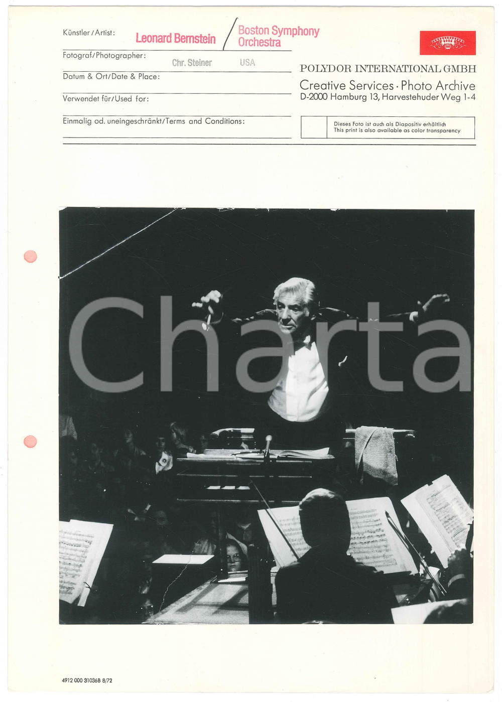 Fotografia d epoca originale 1980 ca MUSICA Leonard BERNSTEIN Boston Symphony Orchestra  Foto POLYDOR 1