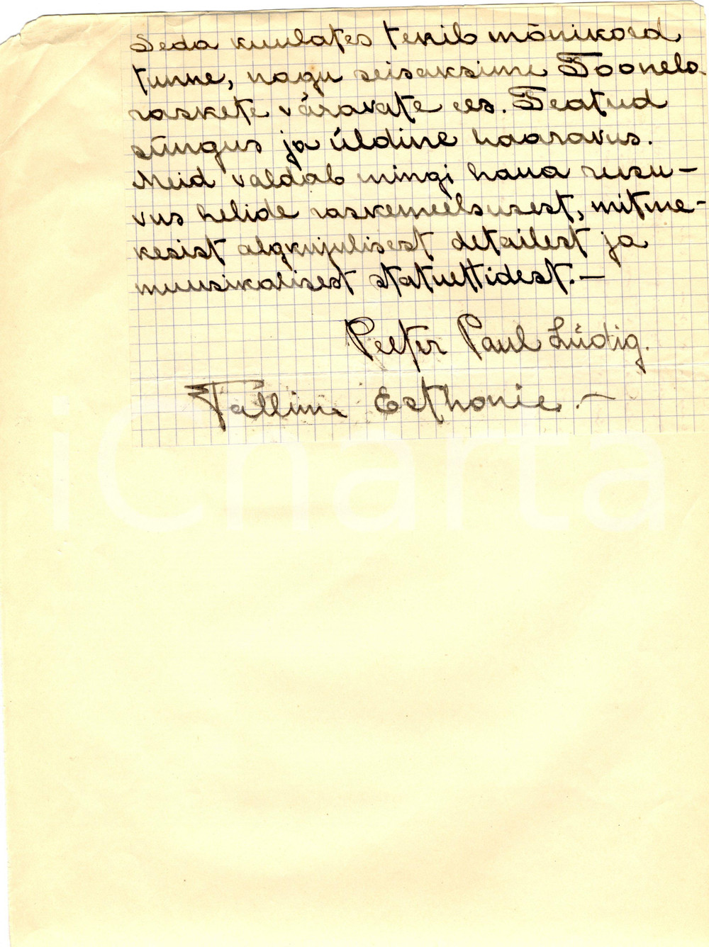 Autografo originale 1920 TALLINN Pianist Peeter Paul LUDIG - Autograph 1