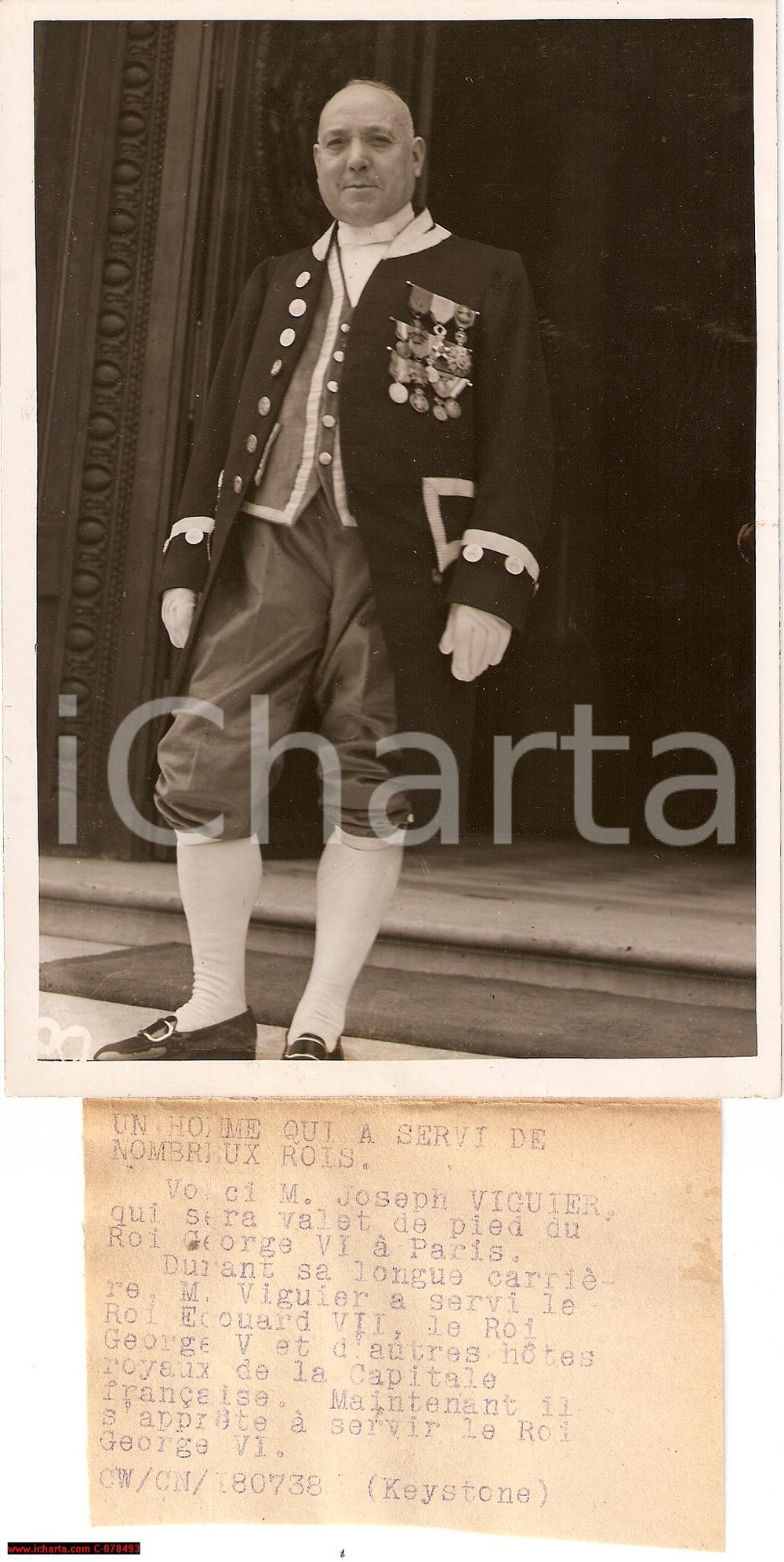 Fotografia d epoca originale 1938 Paris, Joseph VIGUIER, valet de pied du trois rois 1