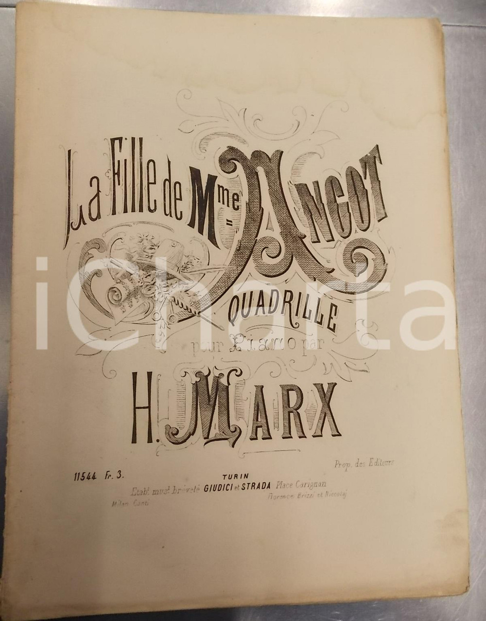 Oggetto da collezione cartaceo 1870 ca Henri MARX La fille de M.me ANGOT Quadrille pour piano GIUDICI E STRADA 1