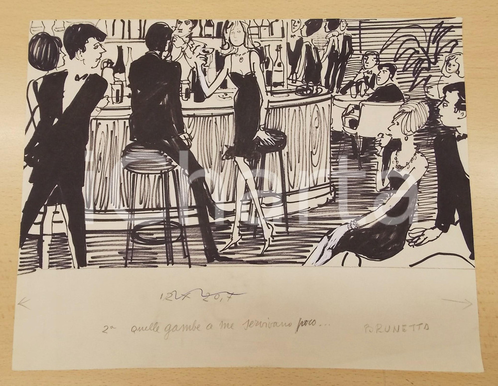 Stampa, bozzetto originale 1960 ca BRUNETTA Bruna MATELDI MORETTI Scena al bar  Disegno originale 1