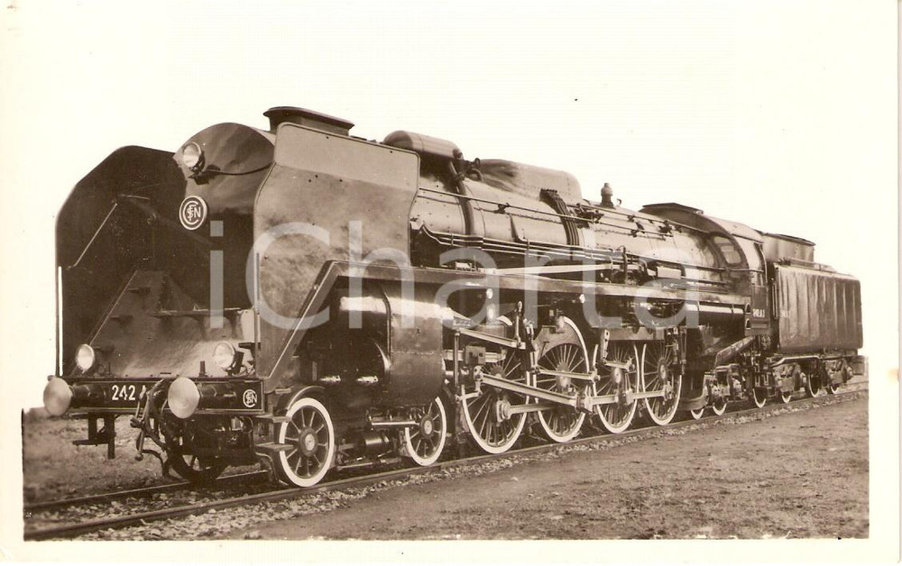 Cartolina originale da collezione 1950 FRANCE SociÃ©tÃ© chemins de fer francais SNCF Locomotive 242 Scheda tecnica 1