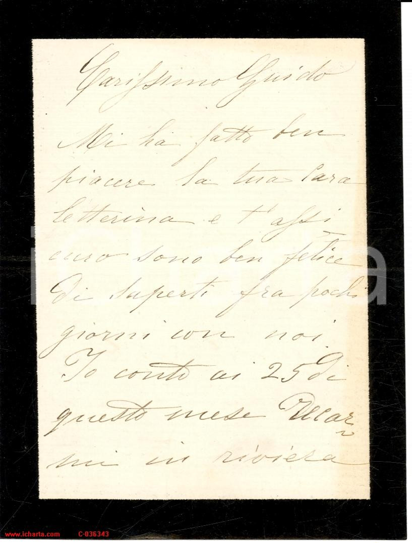 Autografo originale 1880 ca TORINO La Contessa BIANDRA  DI REAGLIE aspetta il ritorno del figlio 1