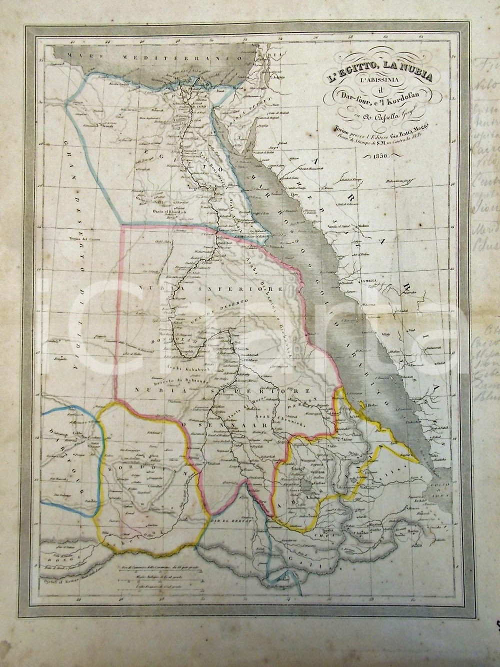 Stampa, bozzetto originale 1865 ca TORINO Atlante universale  EGITTO, NUBIA, ABISSINIA Ed. MAGGI 1