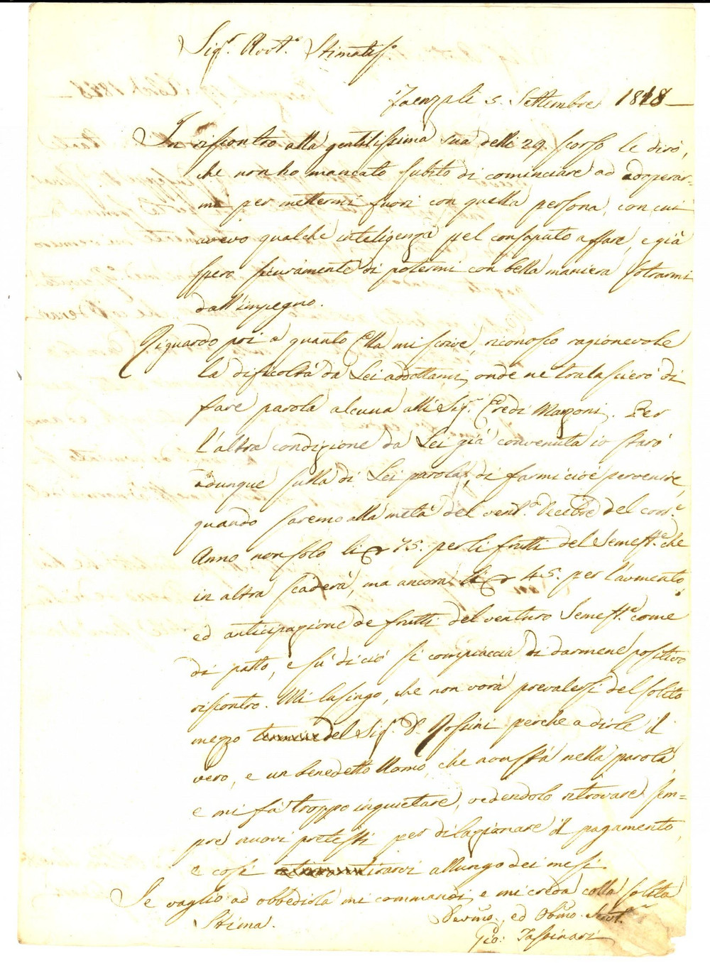 Manoscritto, lettera originale 1818 FAENZA Giovanni TASSINARI chiede a Guido FABRI il saldo dei frutti dovuti 1