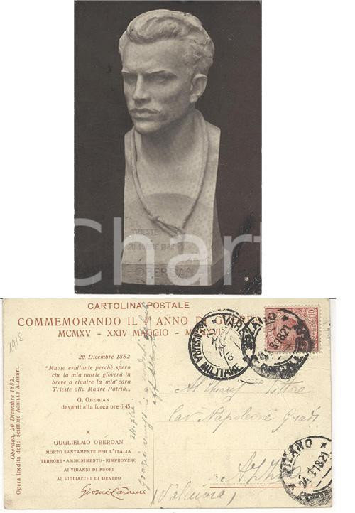Autografo originale 1918 MILANO Scultore Achille ALBERTI Autografo su cartolina busto OBERDAN 1