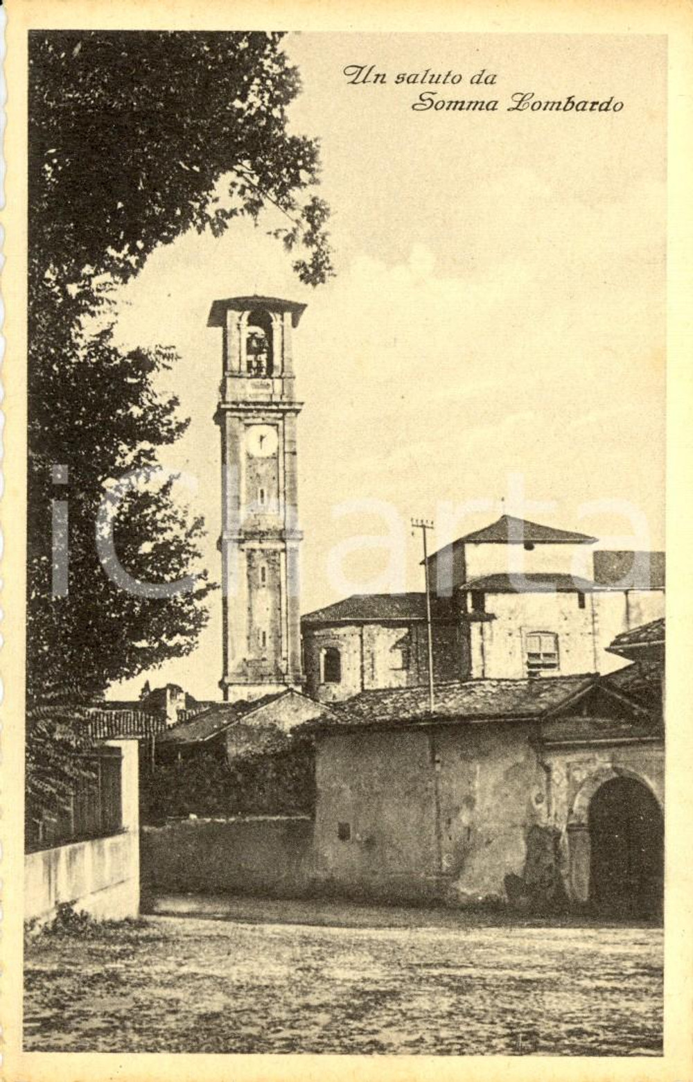 Cartolina originale da collezione 1930 ca SOMMA LOMBARDO (VA) Veduta del paese con il campanile di SANT'AGNESE *FP 1
