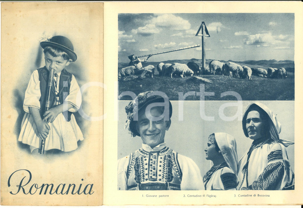 1935 ca ROMANIA Il Paese - Pieghevole ILLUSTRATO VINTAGE Italiano  Pieghevole turistico d'epoca, illustrato.  CONDIZIONI: G (minime tracce d'uso)    originale e autentica 1