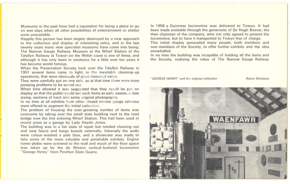 Materiale pubblicitario d’epoca 1970 circa TYWYN, WALES The NARROW GAUGE Railway Museum Opuscolo 1
