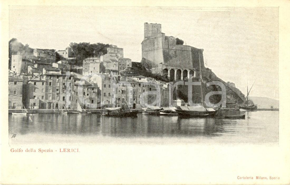 Cartolina originale da collezione 1900 ca LERICI SP Barche nel golfo della SPEZIA Cartolina ANIMATA FP NV 1