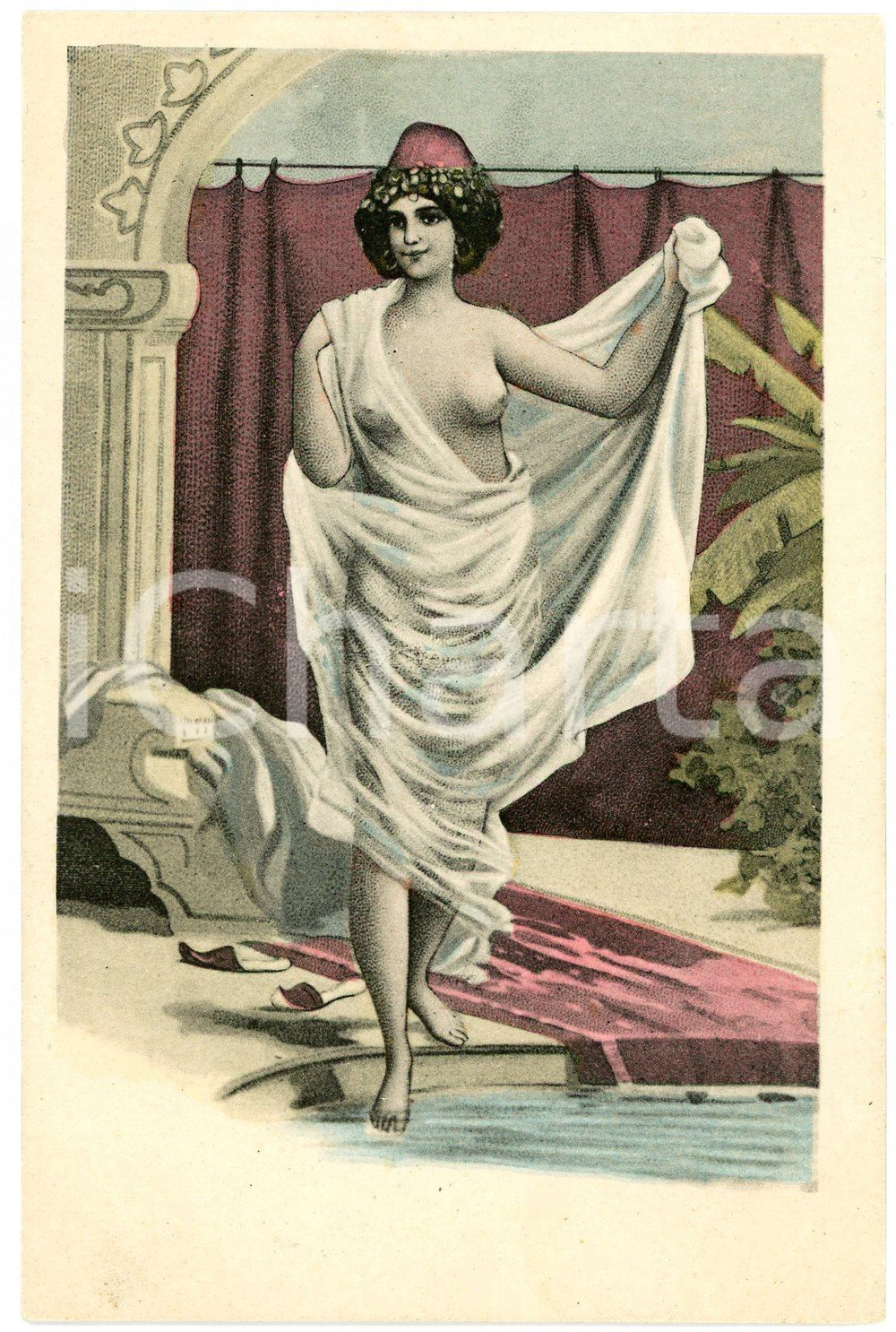 1900 ca VINTAGE EROTIC Arab nude woman with translucent robe ^Postcard risque  Cartolina postale d'epoca, non viaggiata.CONDIZIONI: G FORMATO: FP    originale e autentica 1