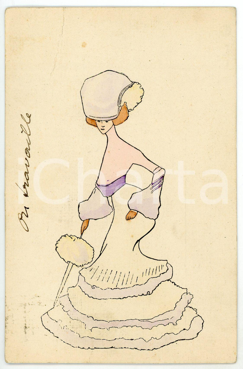 1907 ART NOUVEAU Winter FASHION - Lady - Illustrated postcard  Cartolina postale d'epoca, illustrata, viaggiata.CONDIZIONI: P (lievi macchie; piegatura al lato superiore)FORMATO: FP    originale e autentica 1