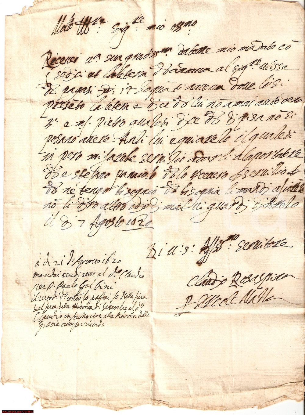 Manoscritto, lettera originale 1620 AREZZO Resa dei conti Fiera MADONNA DELLE GRAZIE 1