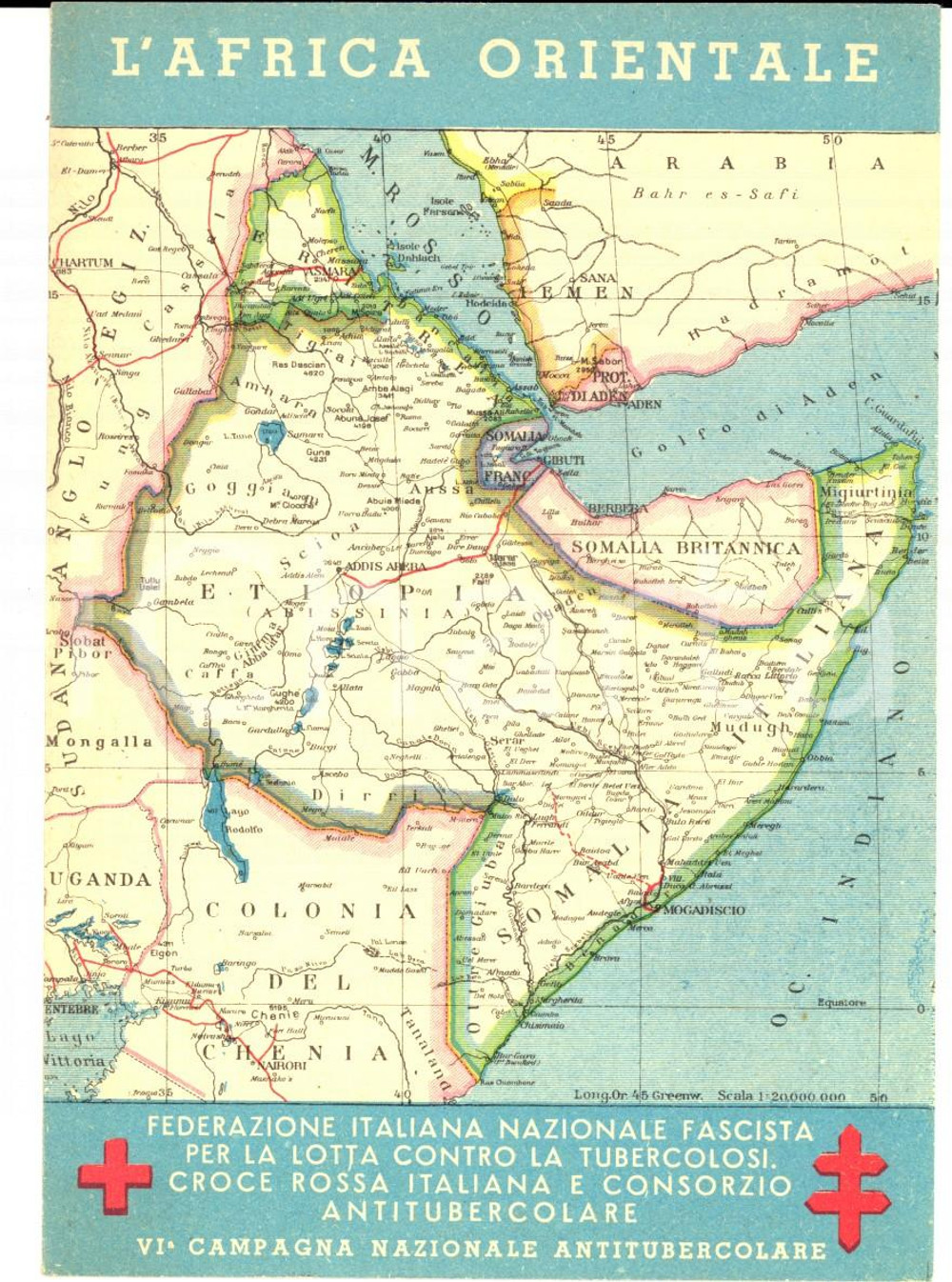 Cartolina originale da collezione 1936 Cartolina AFRICA ORIENTALE *VI Campagna Antitubercolare CROCE ROSSA (2) 1