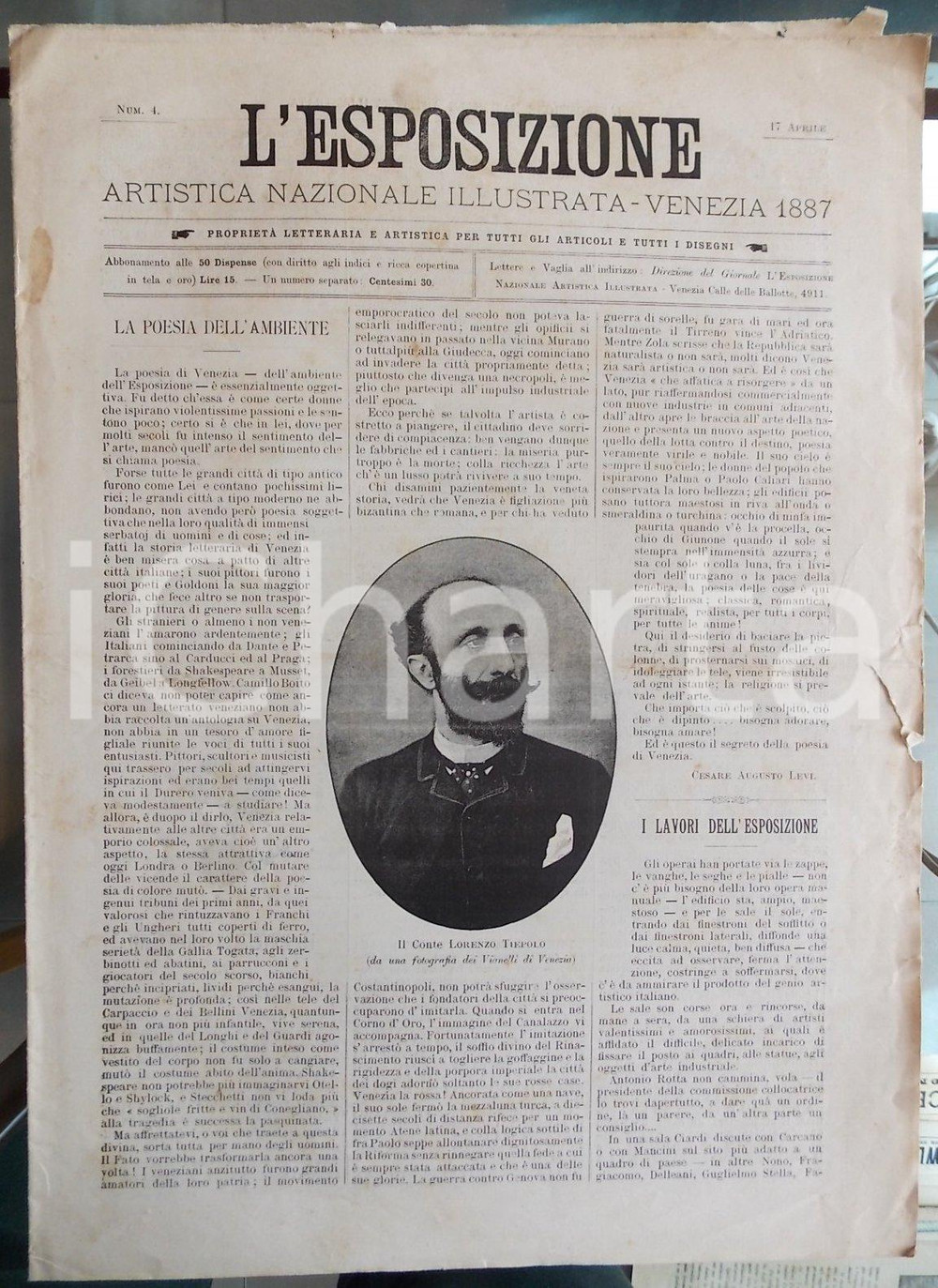 Giornale, rivista storica 1887 VENEZIA L'ESPOSIZIONE Artistica ILLUSTRATA n° 4 La poesia dell'ambiente 1
