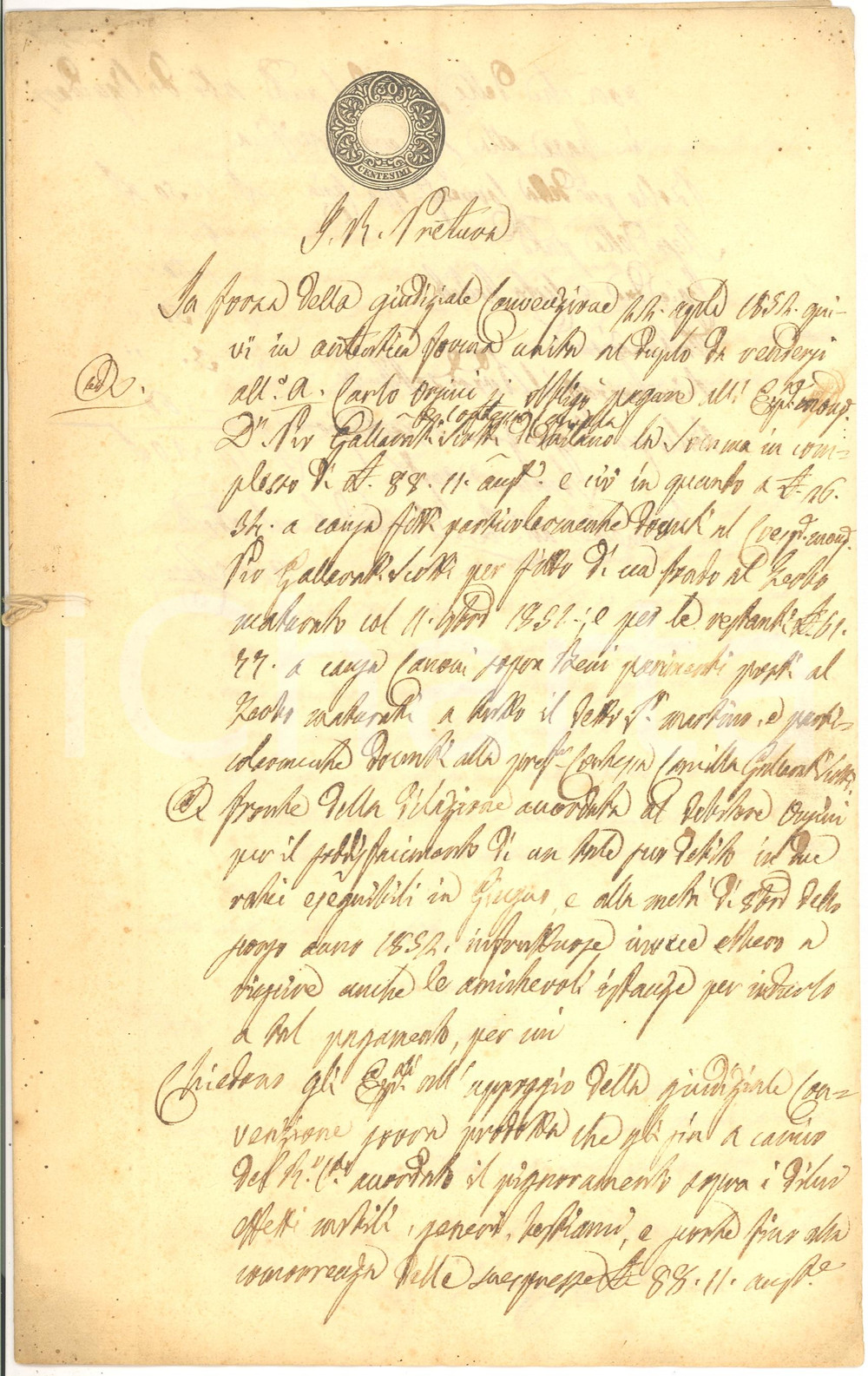 Documento originale, autentico 1853 ZERBO (PV) Avv. Carlo ARRIGONI promette saldo debiti a Camilla GALLARATI 1