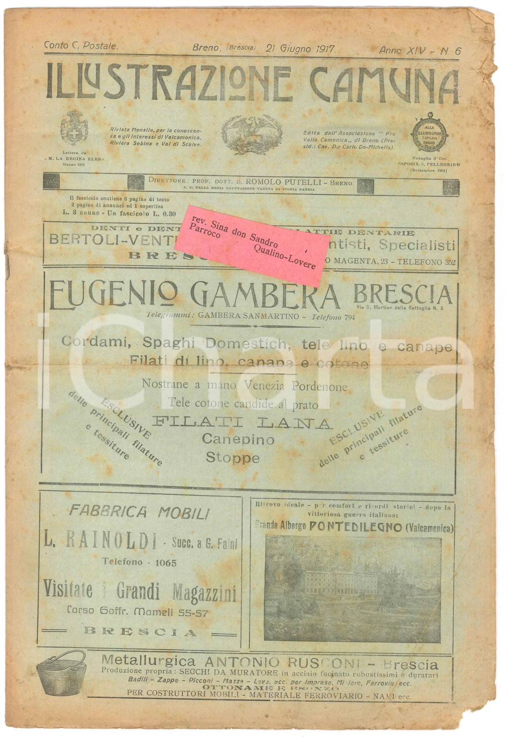 Giornale, rivista storica 1917 BRENO ILLUSTRAZIONE CAMUNA Associazione PRO VALLE C e derivazioni Oglio 1