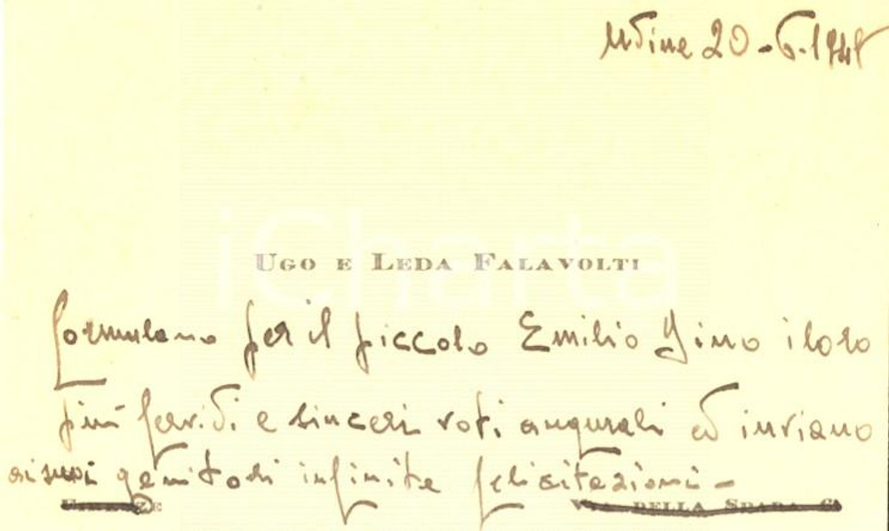 Autografo originale 1948 UDINE Biglietto da visita Ugo FALAVOLTI Autografo cm 11 x 6 1