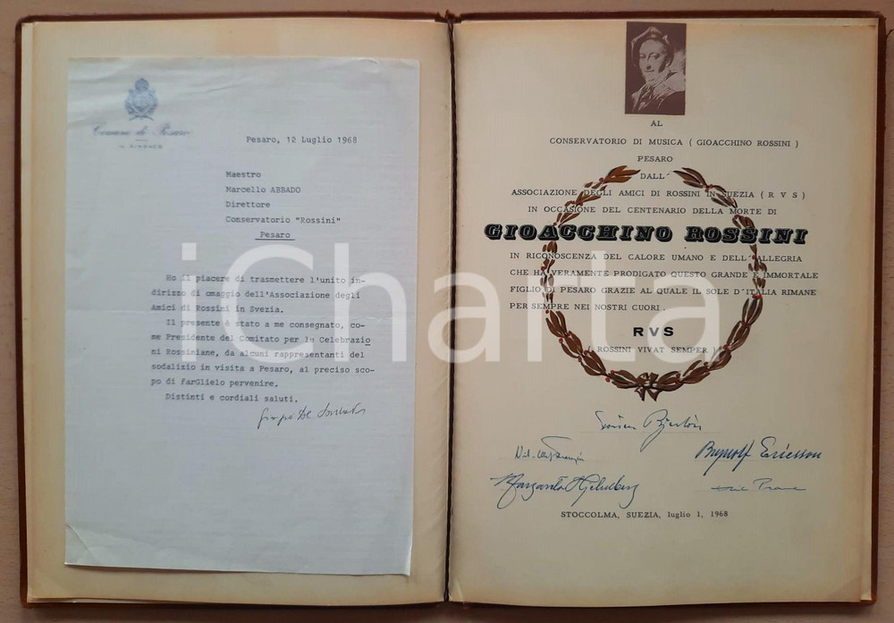 Autografo originale 1968 STOCCOLMA Associazione Amici di Rossini  Registro centenario AUTOGRAFI 1