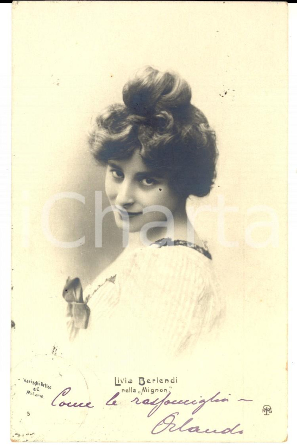 Cartolina originale da collezione 1903 TEATRO Attrice Livia BERLENDI Ritratto nella 'Mignon' *Cartolina FP VG 1