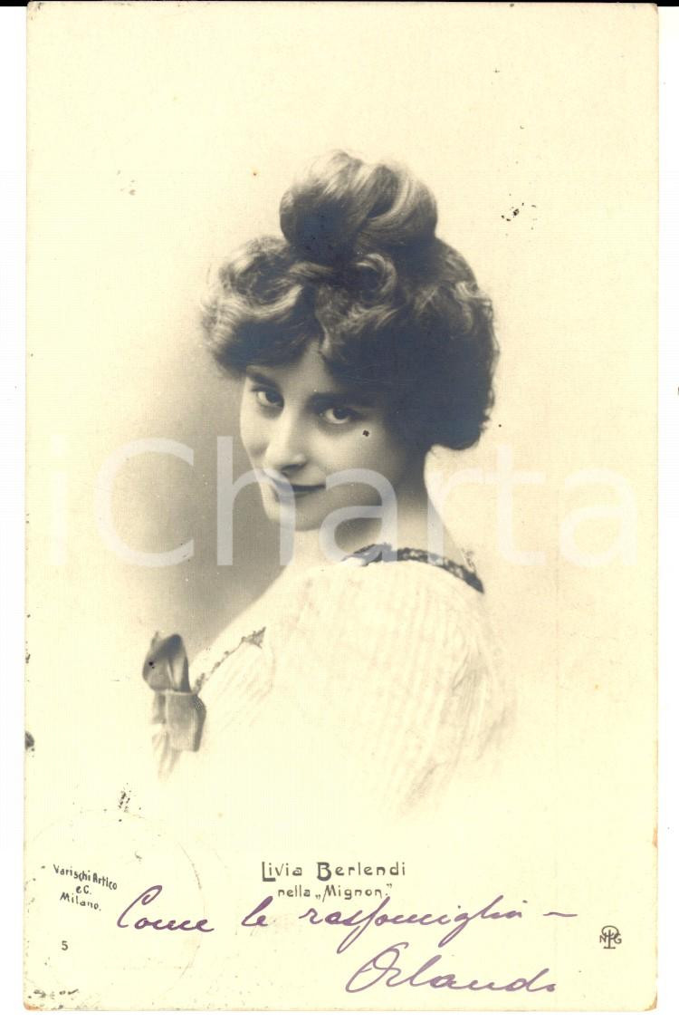 Cartolina originale da collezione 1903 TEATRO Attrice Livia BERLENDI Ritratto nella  Mignon  Cartolina FP VG 1