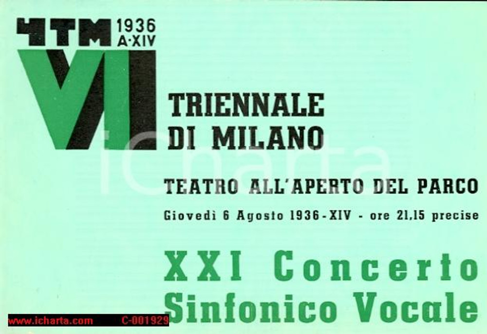 Documento originale, autentico 1936 MILANO Maestro Ferruccio CALUSIO XXI Concerto sinfonico vocale *Programma 1