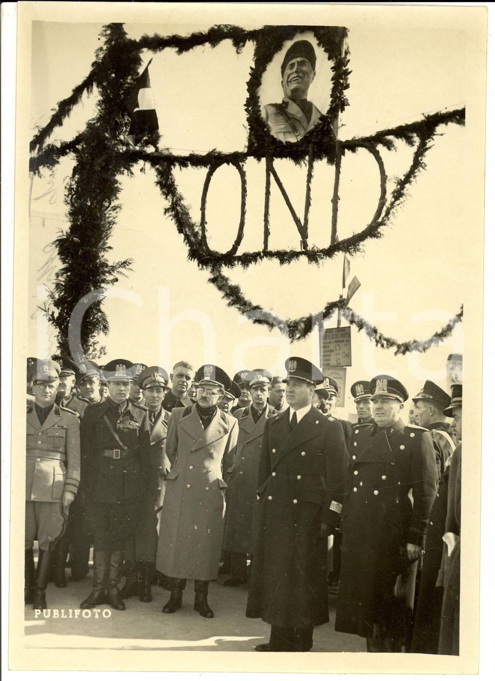 Fotografia d epoca originale 1940 ca COMO ? Ufficiali OND in attesa del DUCE SocietÃ  Lariana Navigazione FOTO 1