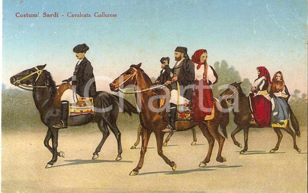 Cartolina originale da collezione 1920 ca SARDEGNA  GALLURA Costumi SARDI La cavalcata gallurese Cartolina  FP 1