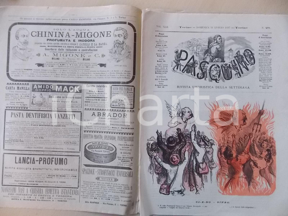 Giornale, rivista storica 1897 PASQUINO Rivista umoristica  Emilio SINEO diavolo delle telegrafiste 1