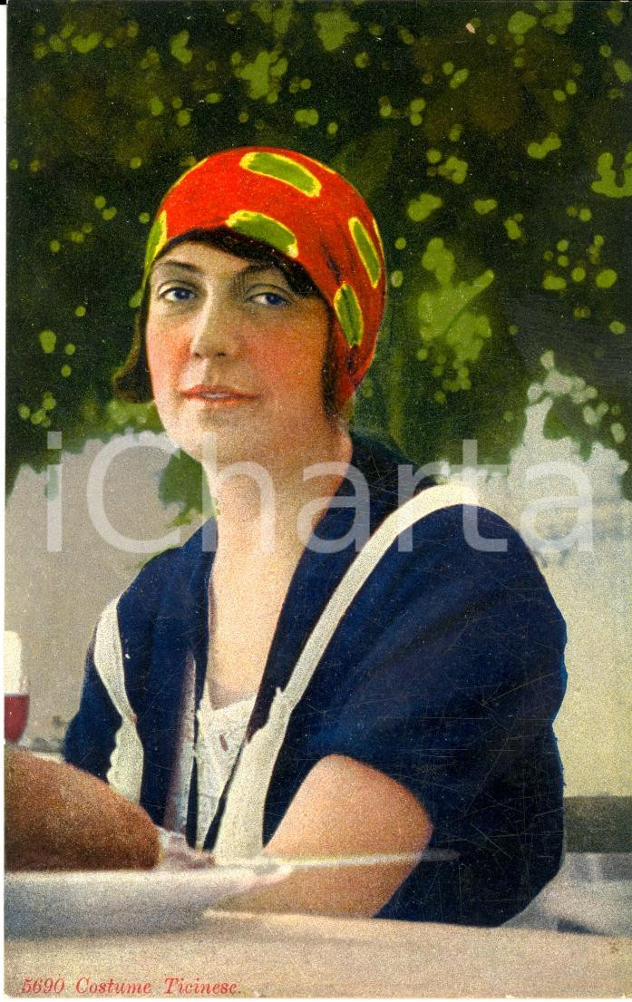 Cartolina originale da collezione 1930 ca COSTUMI TICINESI Contadina a tavola FP NV 1