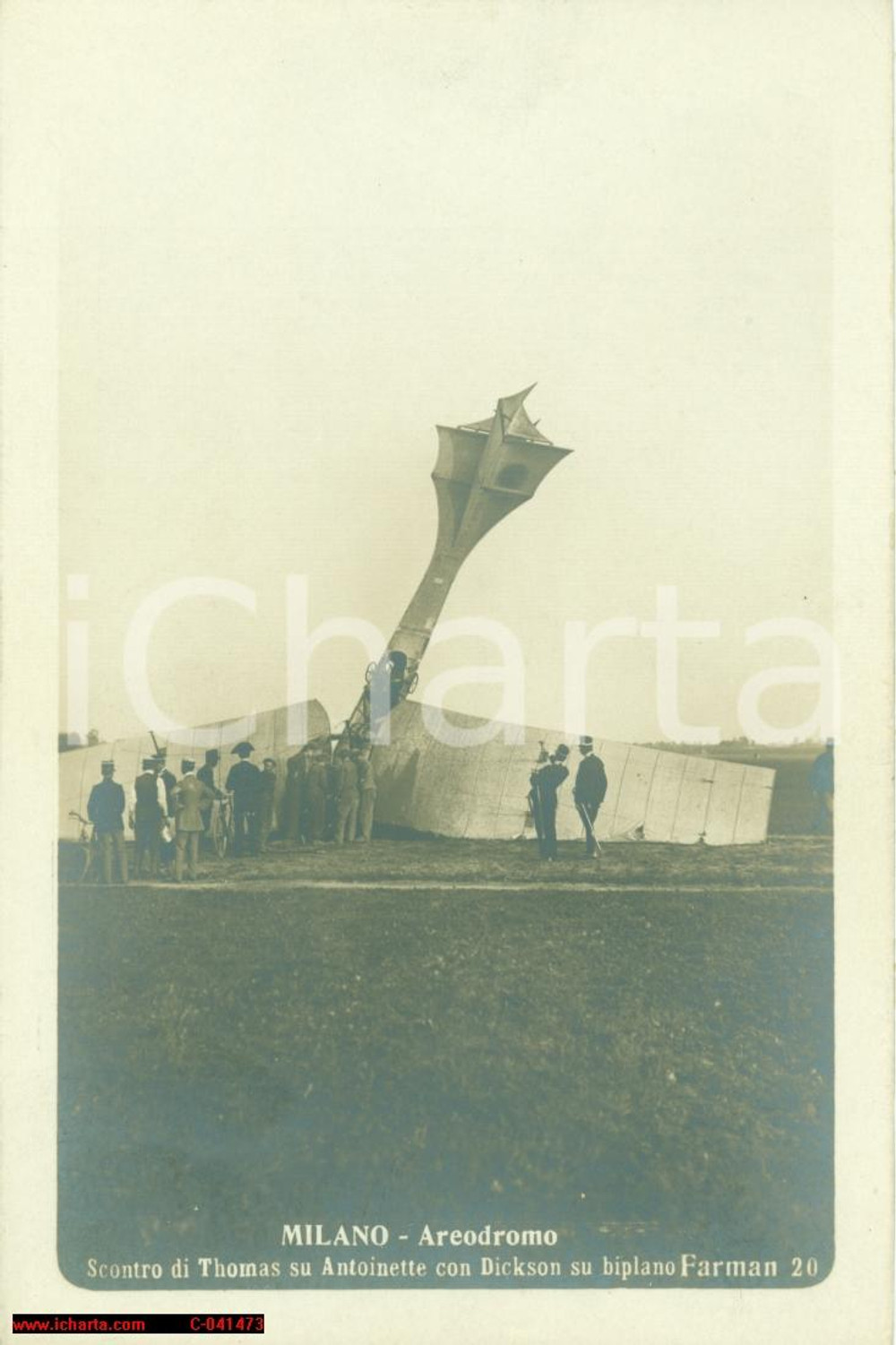 Cartolina originale da collezione 1910 MILANO Concorso aereo Incidente THOMAS e DICKSON 1