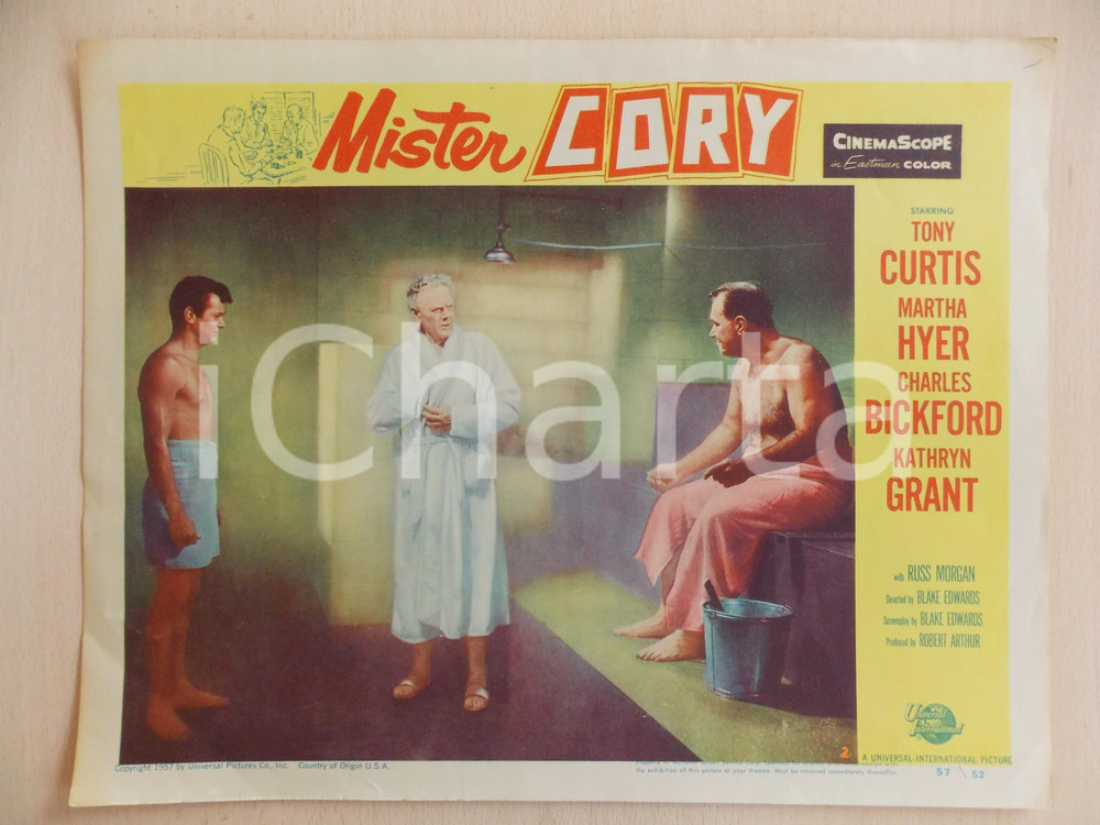 Oggetto da collezione cartaceo 1957 MISTER CORY Sauna per Tony CURTIS Charles BICKFORD Manifestino LOBBY CARD 1