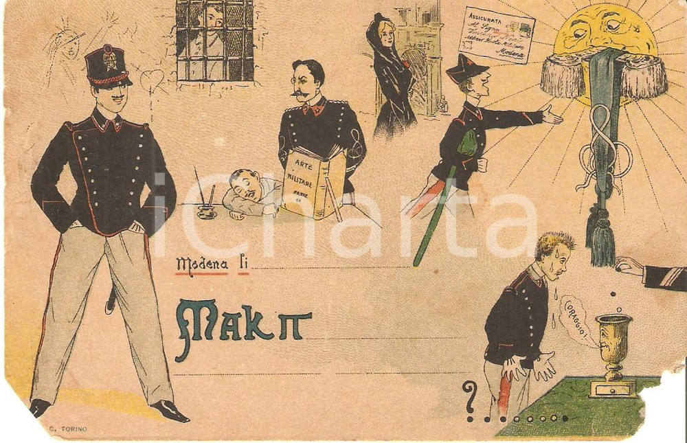 Cartolina originale da collezione 1905 SCUOLA MILITARE MODENA MAK P  rovinata 1