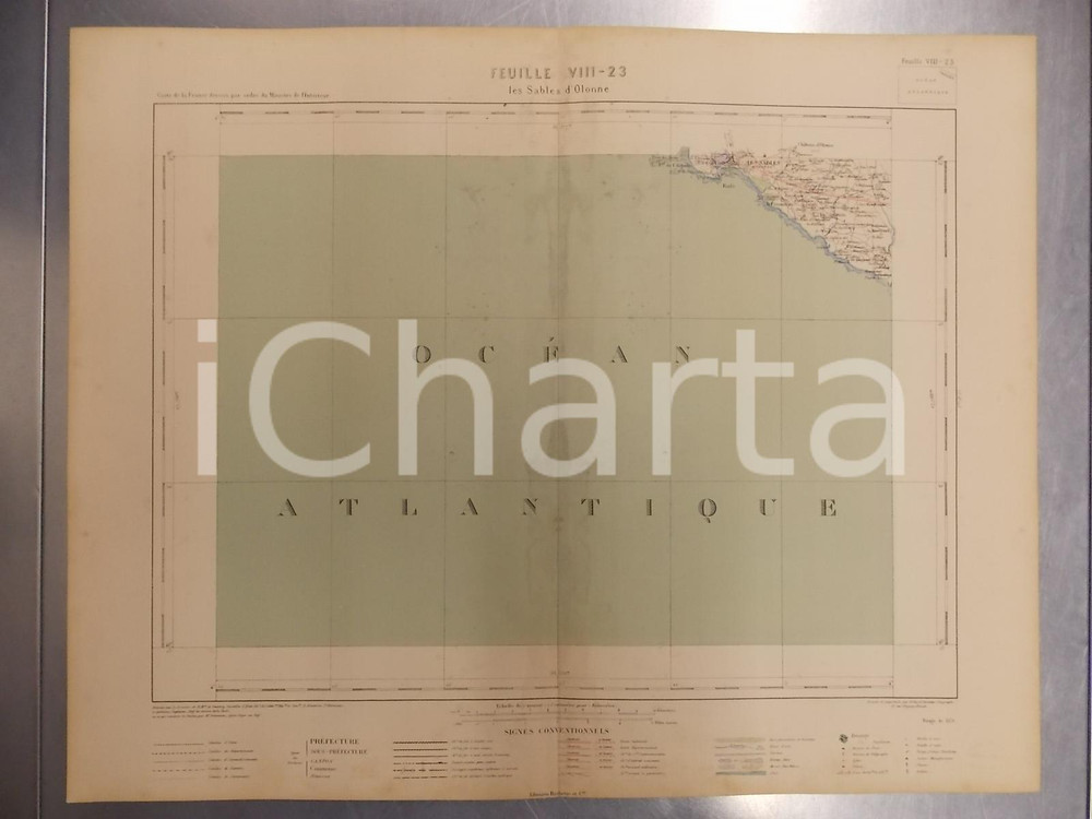 Stampa, bozzetto originale 1879 PARIS Atlas département de la VENDEE   Carte de LES SABLES D OLONNE 1