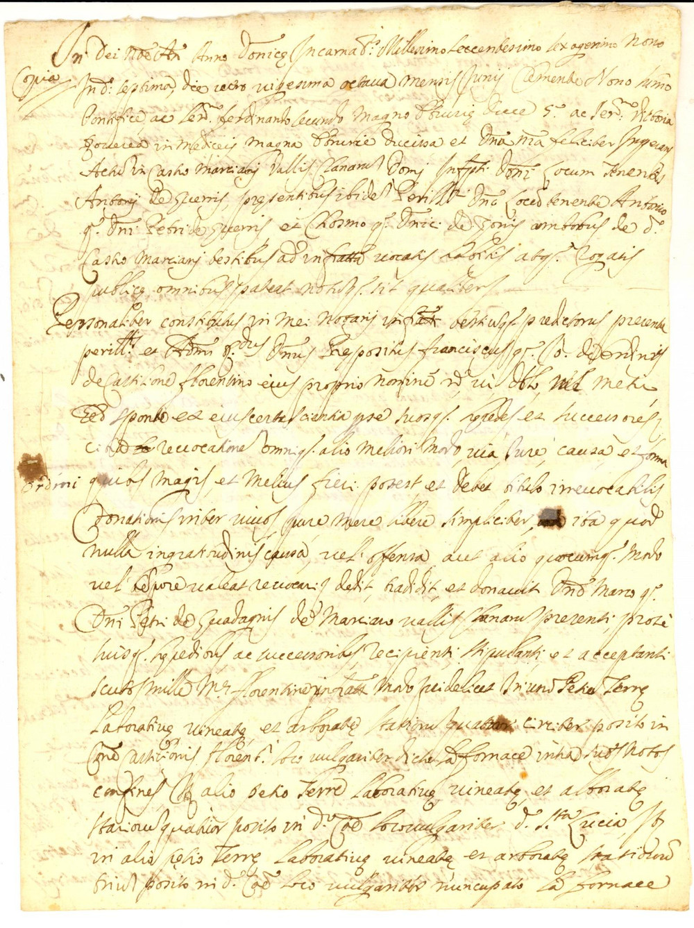 Documento originale, autentico 1669 CASTIGLION FIORENTINO Donazione Francesco MORLINI a Pietro DE GUADAGNI 1