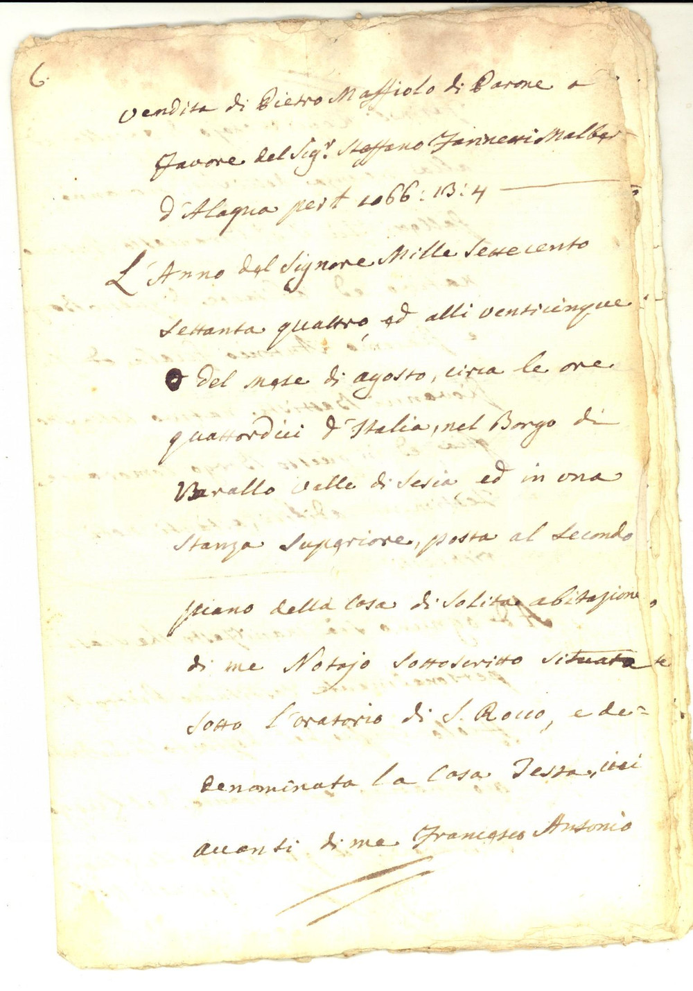 Documento originale, autentico 1774 ALAGNA VALSESIA Pietro MAFFIOLO vende a Stefano FARINETTI terra e vigneto 1