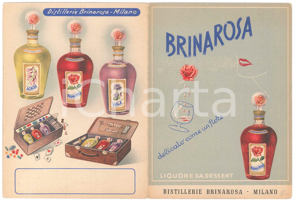 Materiale pubblicitario d’epoca 1960 ca MILANO Distillerie BRINAROSA Liquore da dessert  Listino pubblicitario 1