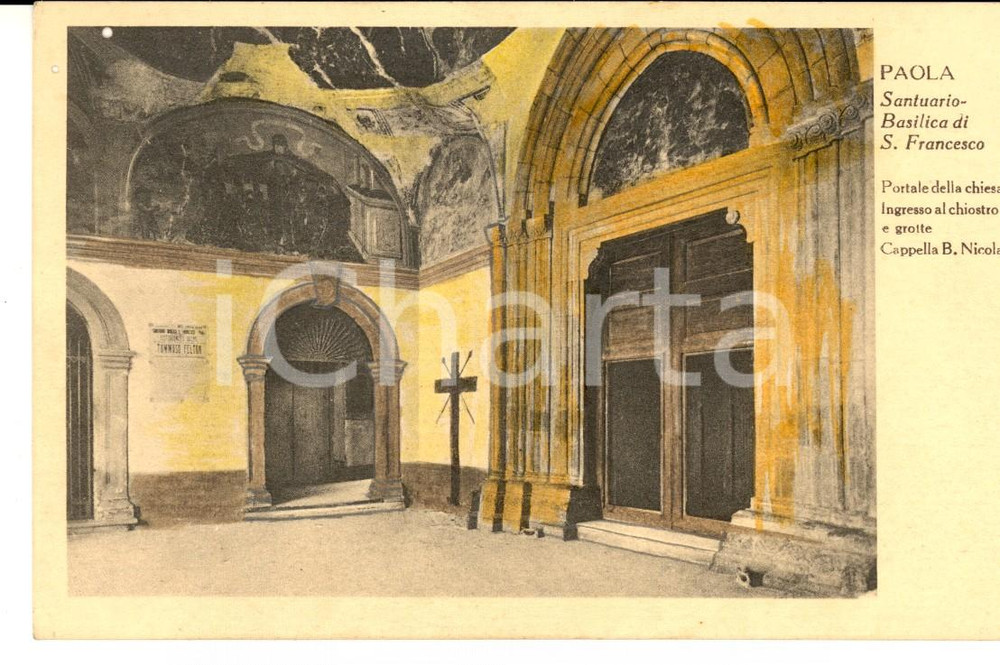 Cartolina originale da collezione 1930 ca PAOLA (CS) Santuario di SAN FRANCESCO - Portale *Cartolina colorata FP 1