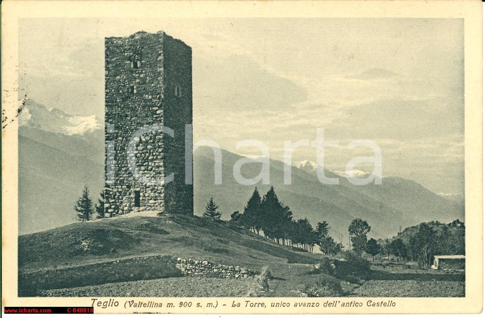 Cartolina originale da collezione 1928 Teglio Valtellina - Veduta generale con Torre 1