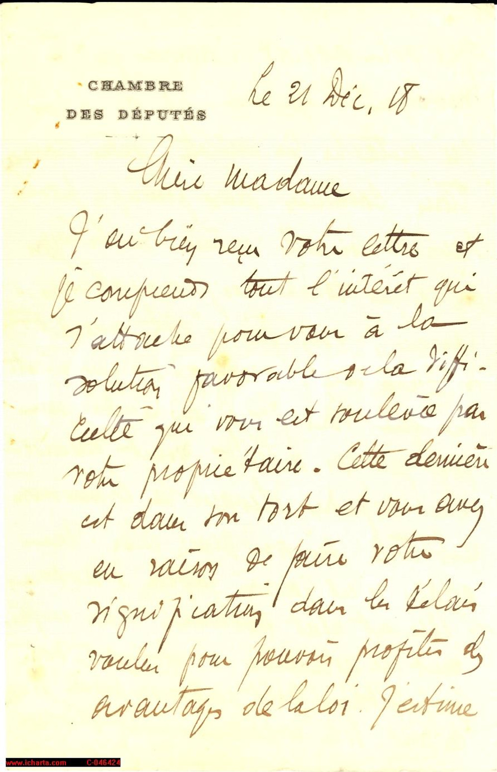 Autografo originale 1918 PARIS CHAMBRE DES DEPUTES Camille MAIROT Autograph 1