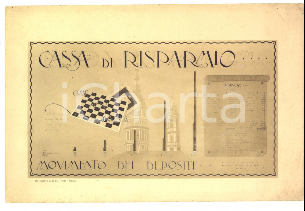 Materiale pubblicitario d’epoca 1921 CASSA DI RISPARMIO DI NOVARA Movimento dei depositi Pubblicitario 20x29 1