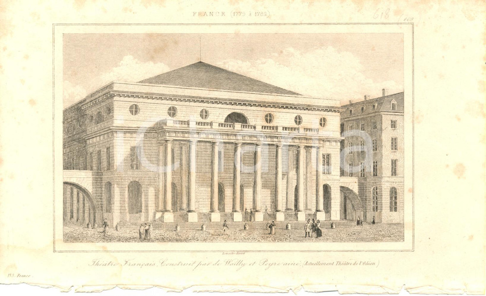 Stampa, bozzetto originale 1840 PARIS (FRANCE) Theatre ODEON Charles DE WAILLY  Marie-Joseph PEYRE Lemaitre 1
