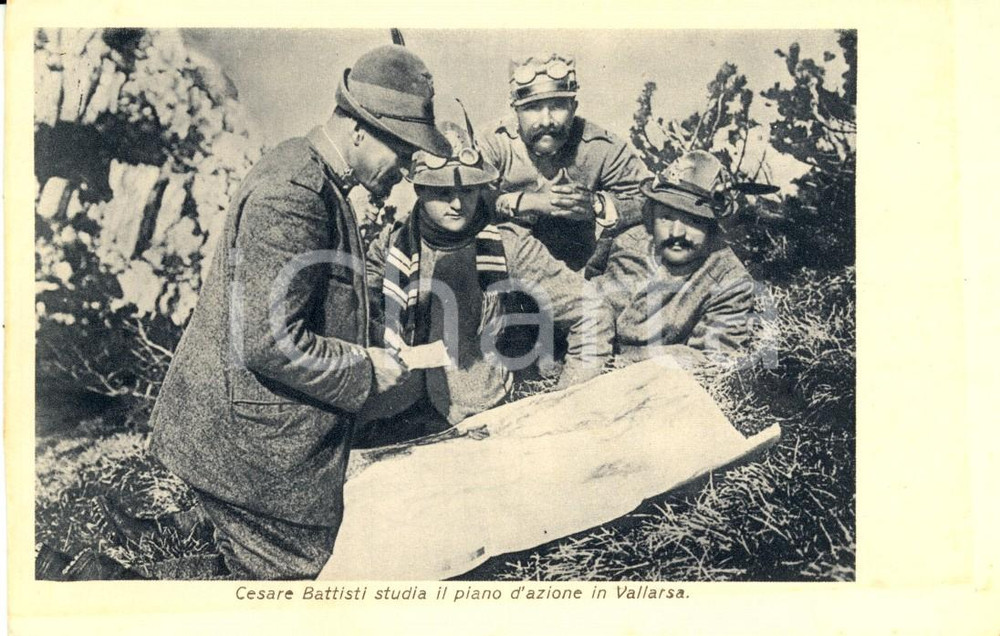 Cartolina originale da collezione 1930 ca CESARE BATTISTI studia il piano d'azione a VALLARSA *Cartolina FP NV 1