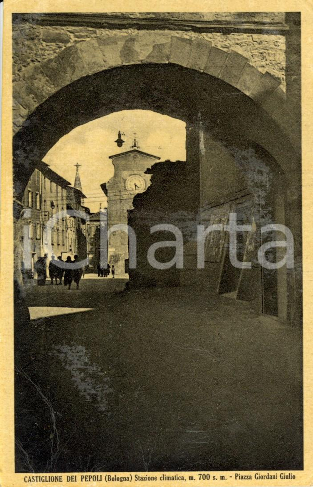 Cartolina originale da collezione 1930 ca CASTIGLIONE DEI PEPOLI (BO) Scorcio di piazza Giulio GIORDANI *FP VG 1