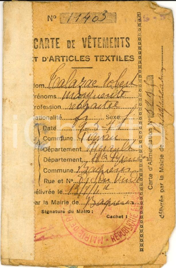 Oggetto da collezione cartaceo 1949 BAGNERES-DE-BIGORRE (F) Carte de vÃªtements et textiles de Robert TALAZAC 1