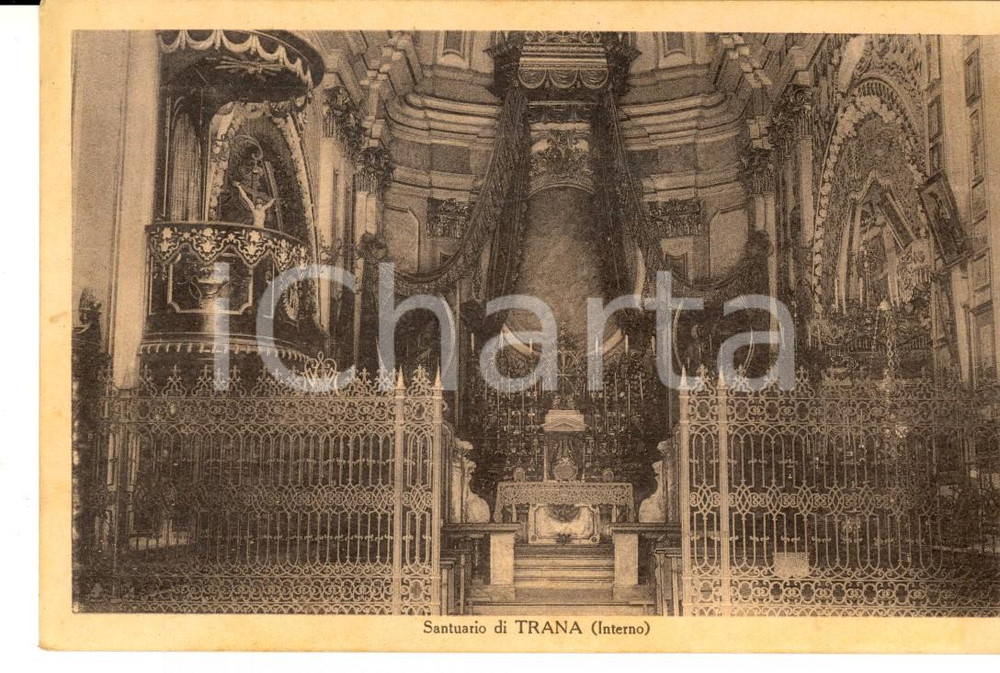 Cartolina originale da collezione 1930 ca TRANA TO Interno del santuario Cartolina postale FP NV 1